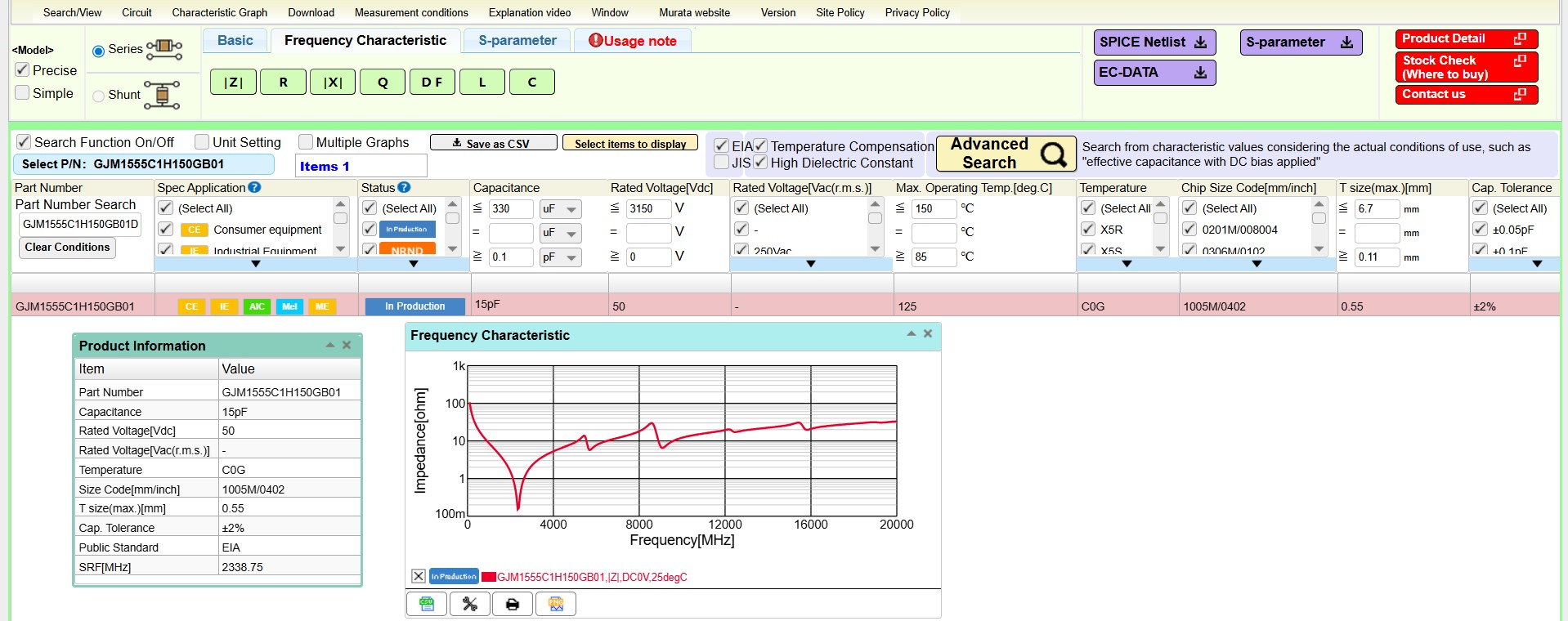 FMCW radar PCB - MuRata Simsurfer screenshot